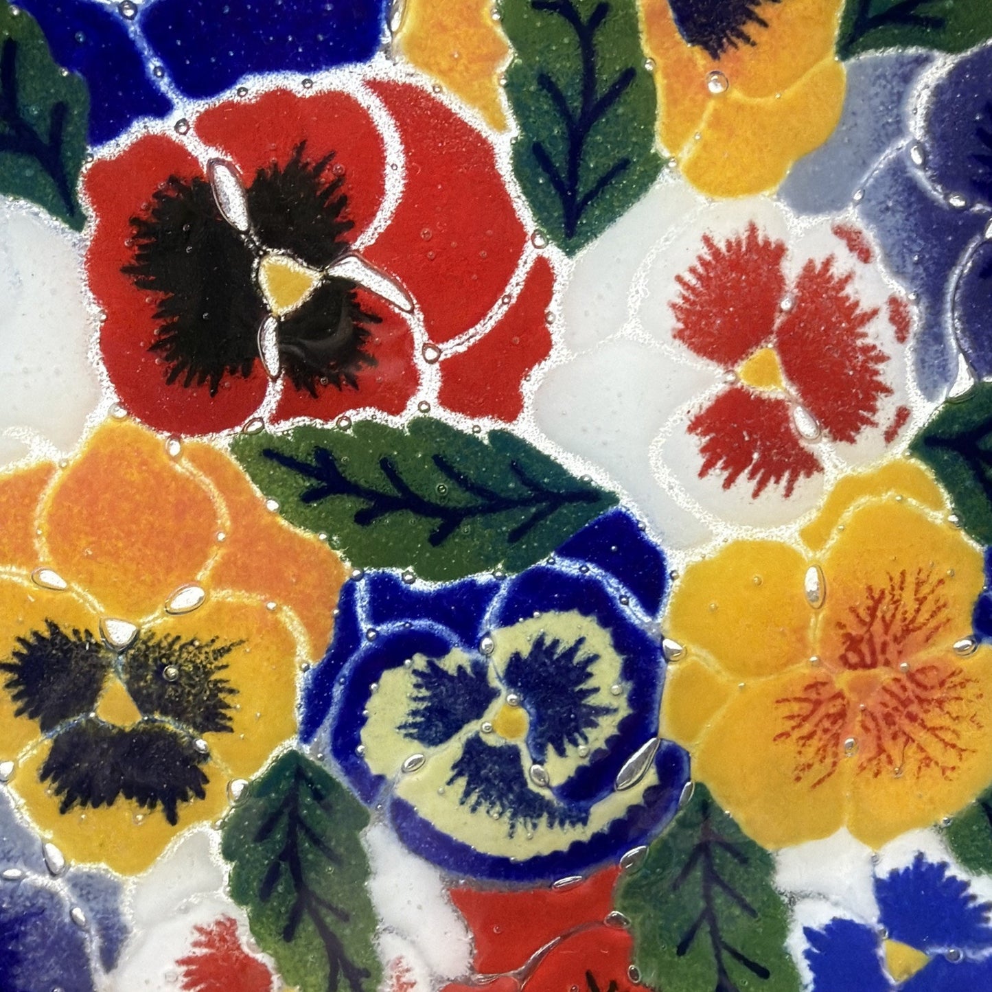 Vintage Peggy Karr Fused Art Glass Plate Platter Floral Pansy 11" Signed