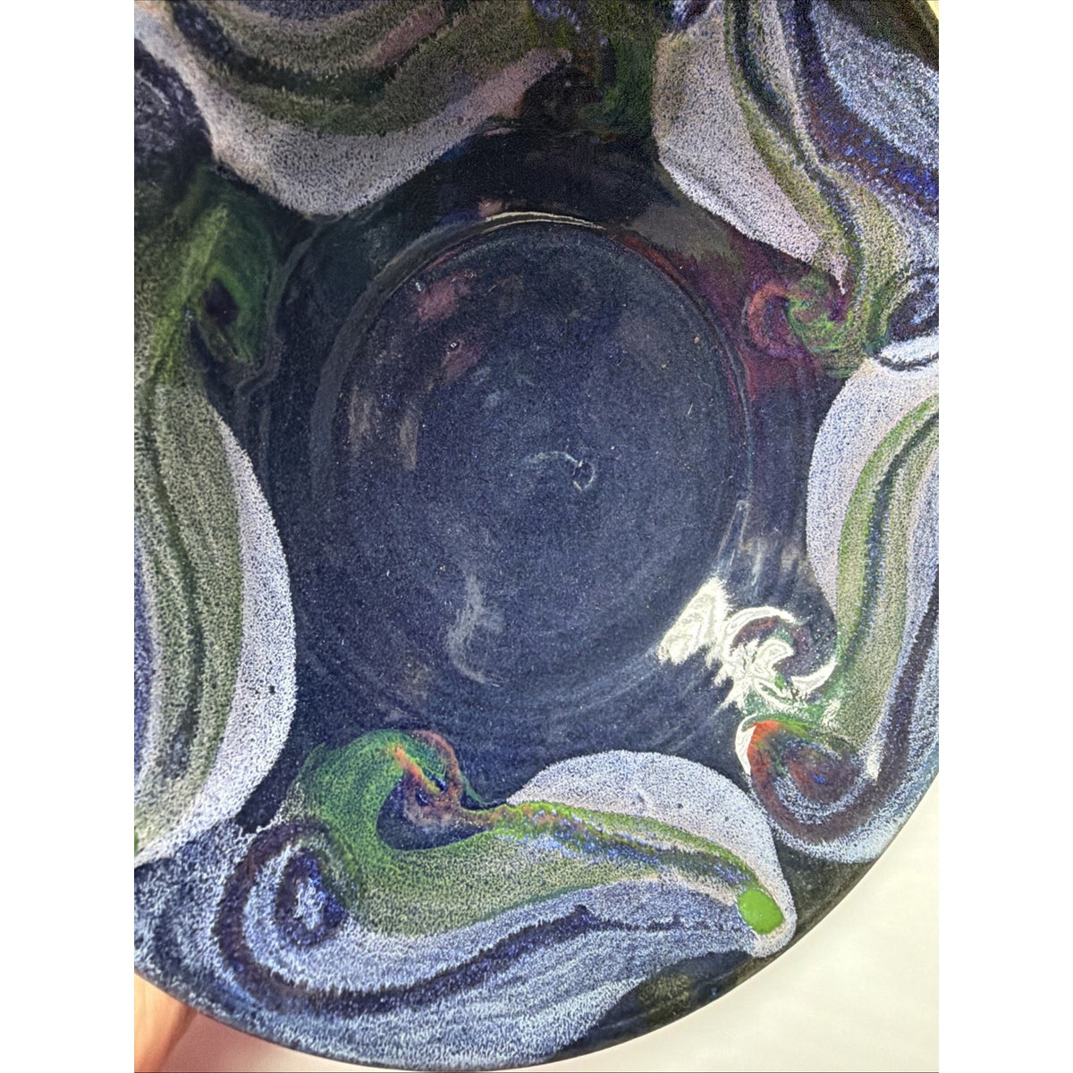 Vtg Wyatt Lane Studio Art Pottery Console Bowl Stoneware Navy Abstract Glaze