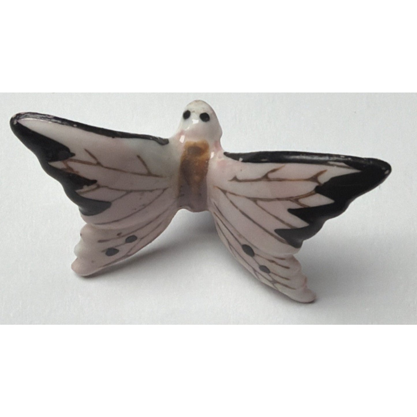 Vintage Hand Painted Porcelain Butterfly Pin Pink Black Monarch Japan