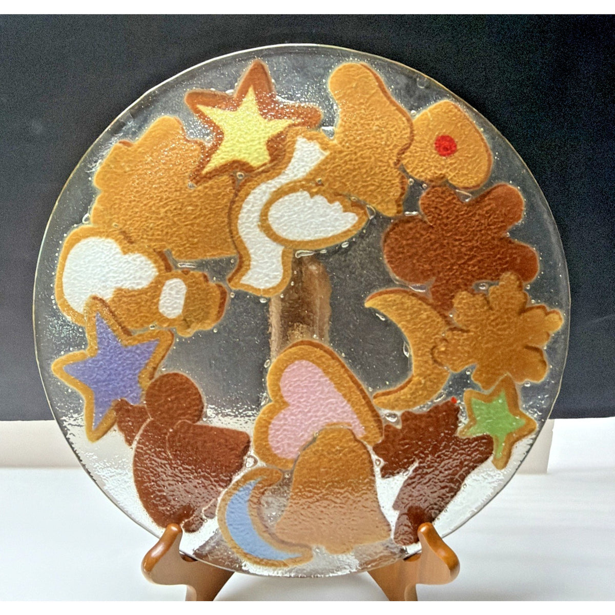 Vintage Peggy Karr Christmas Holiday Cookies Platter Plate Fused Glass