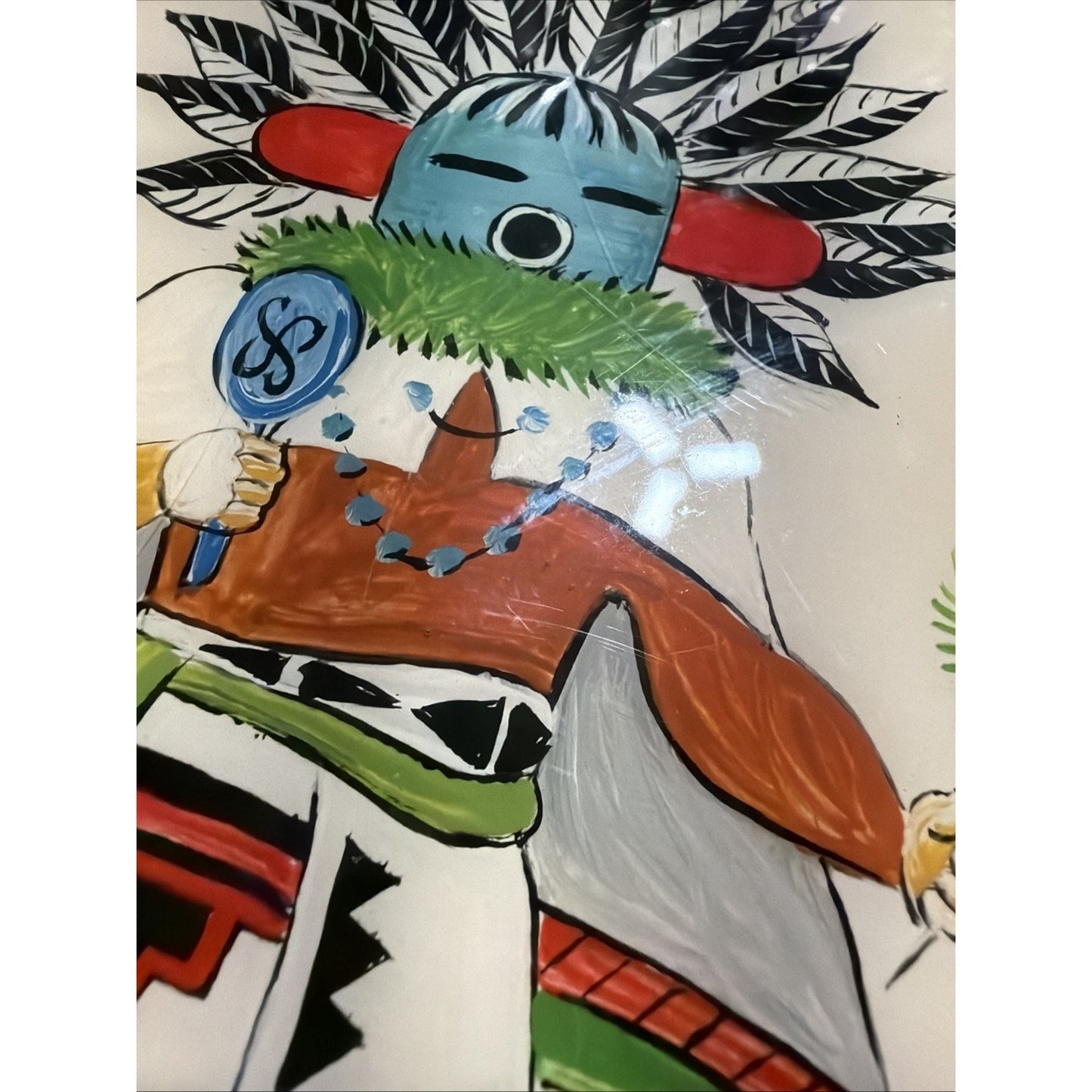 Vintage Italian Tile Hand Painted Hopi Kachina Hand Painted Signed Glazed Trivet