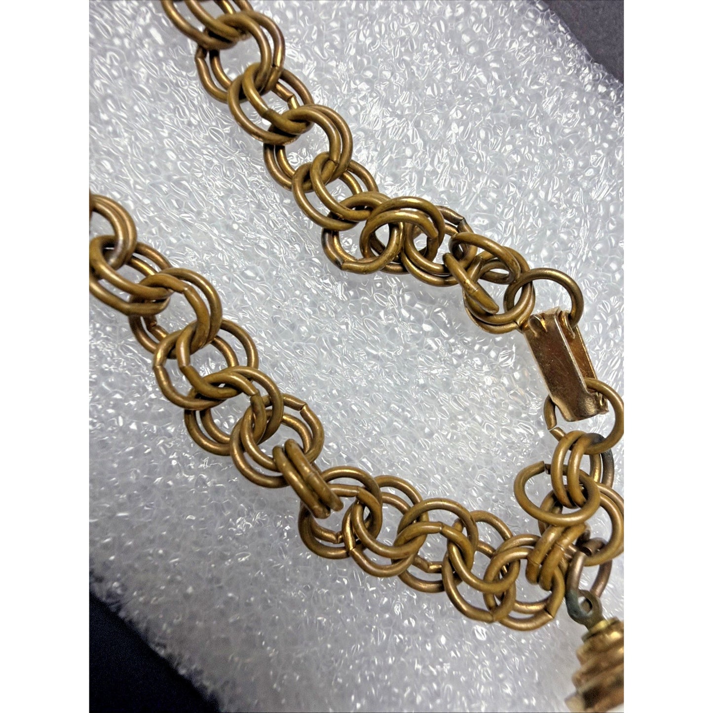 Vintage Lucite Globe Mustard Seed Double Rolo Chain Charm Bracelet