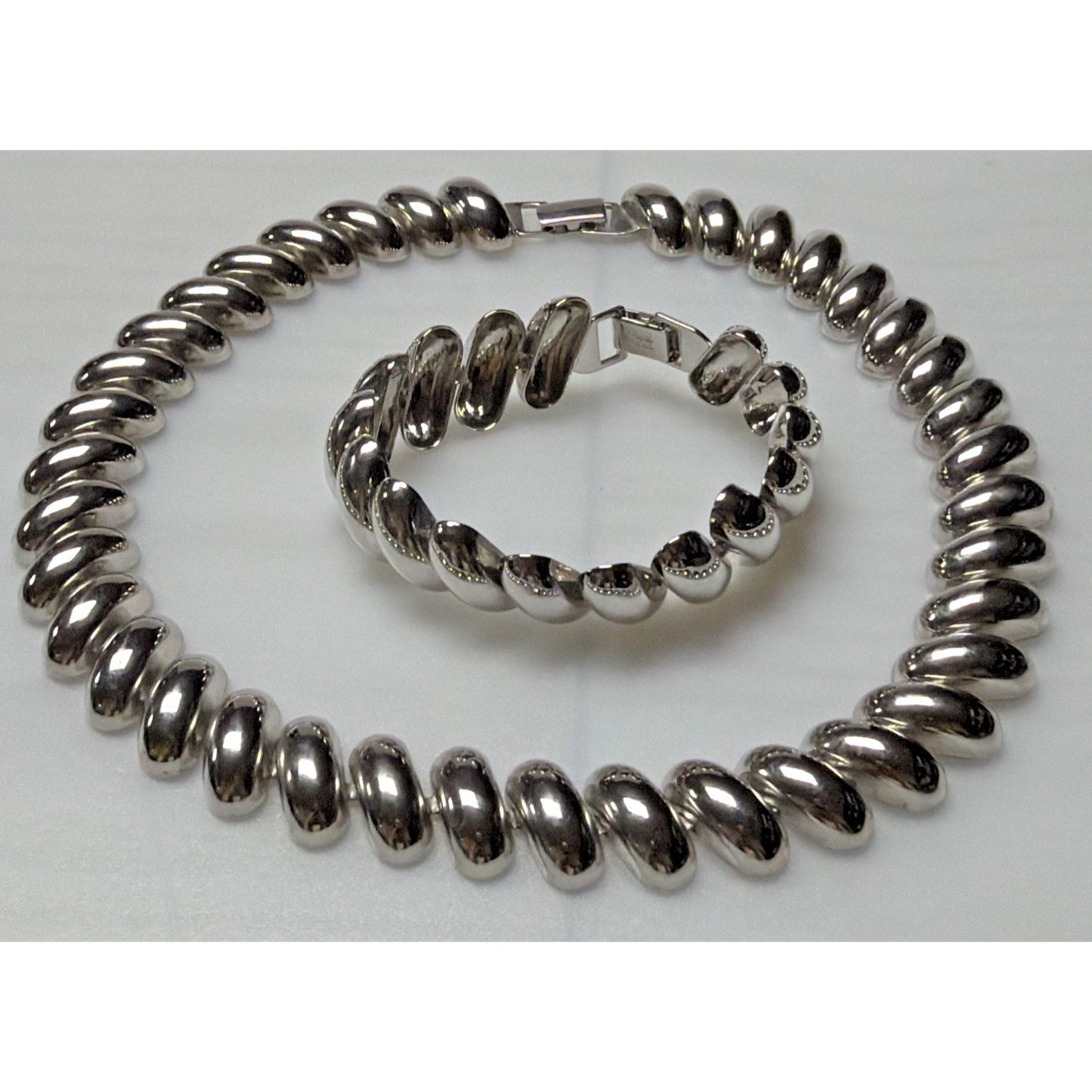 Vintage Set Napier Collar Necklace Bracelet Silver Tone Chunky Oval Link