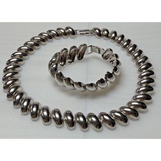 Vintage Set Napier Collar Necklace Bracelet Silver Tone Chunky Oval Link