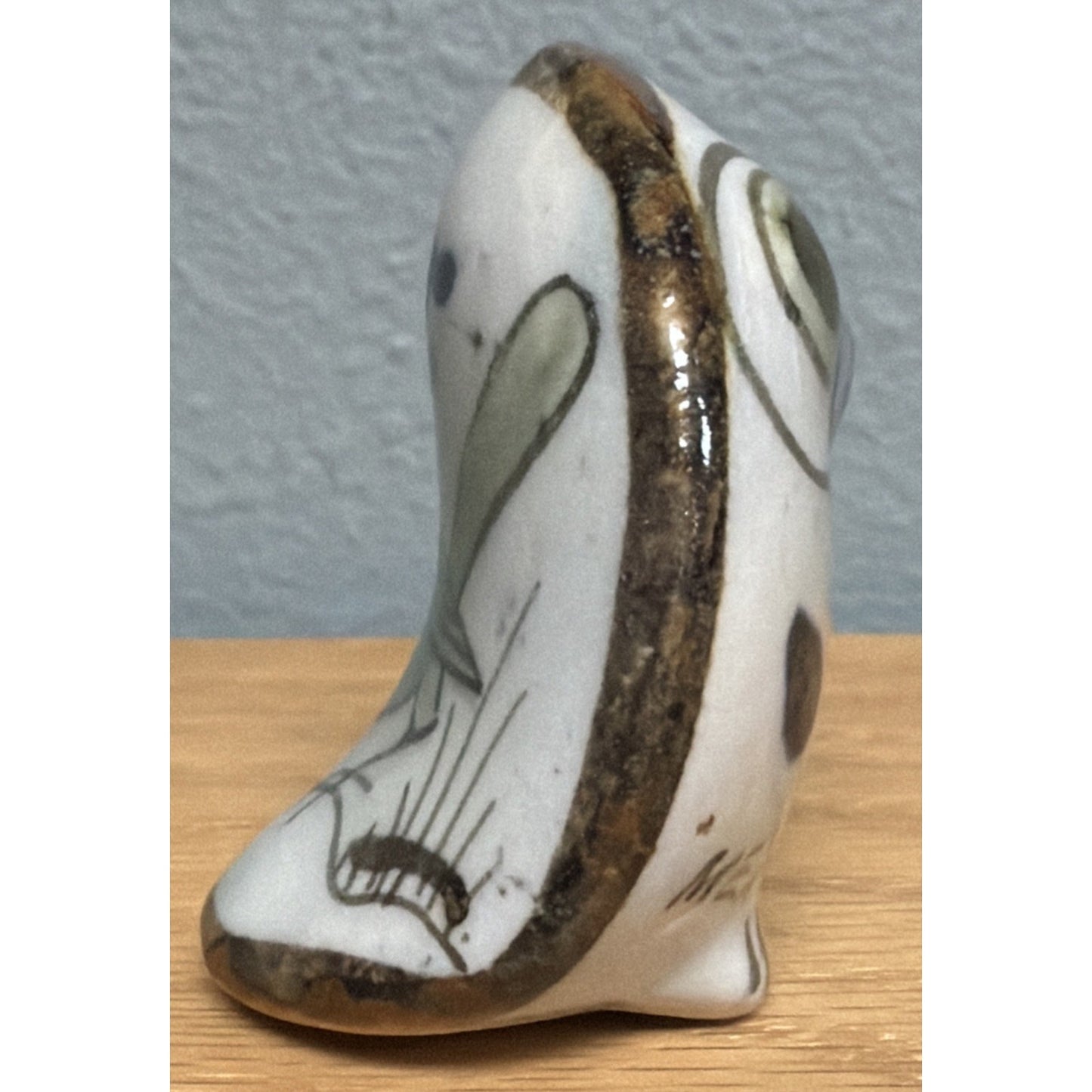 Vintage Mexican Tonala Pottery Owl Hand Painted Glazed Bird Green As Is
