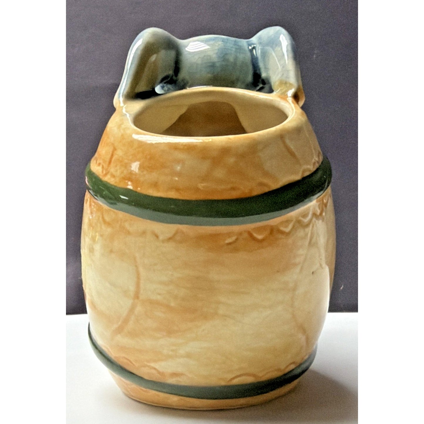 Vintage MK Japan Anthropomorphic Bunny Rabbit Ceramic Barrel Egg Vase Easter