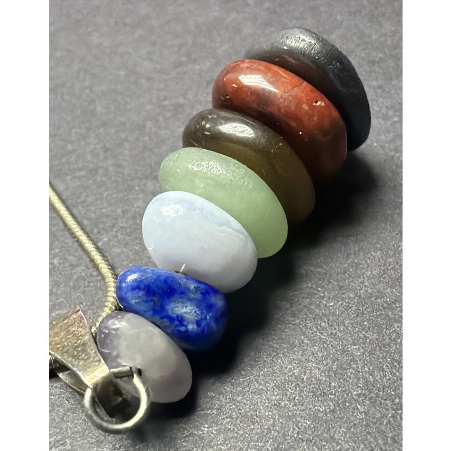 Vtg Semi Precious Stacked Stone Pendant Sterling Silver 18 Inch Chain Necklace