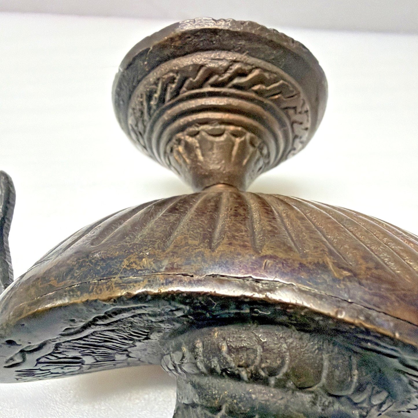 Old Bronze Brass Peacock Bird Engraved Aladdin Lamp Oil Handle As Is Read