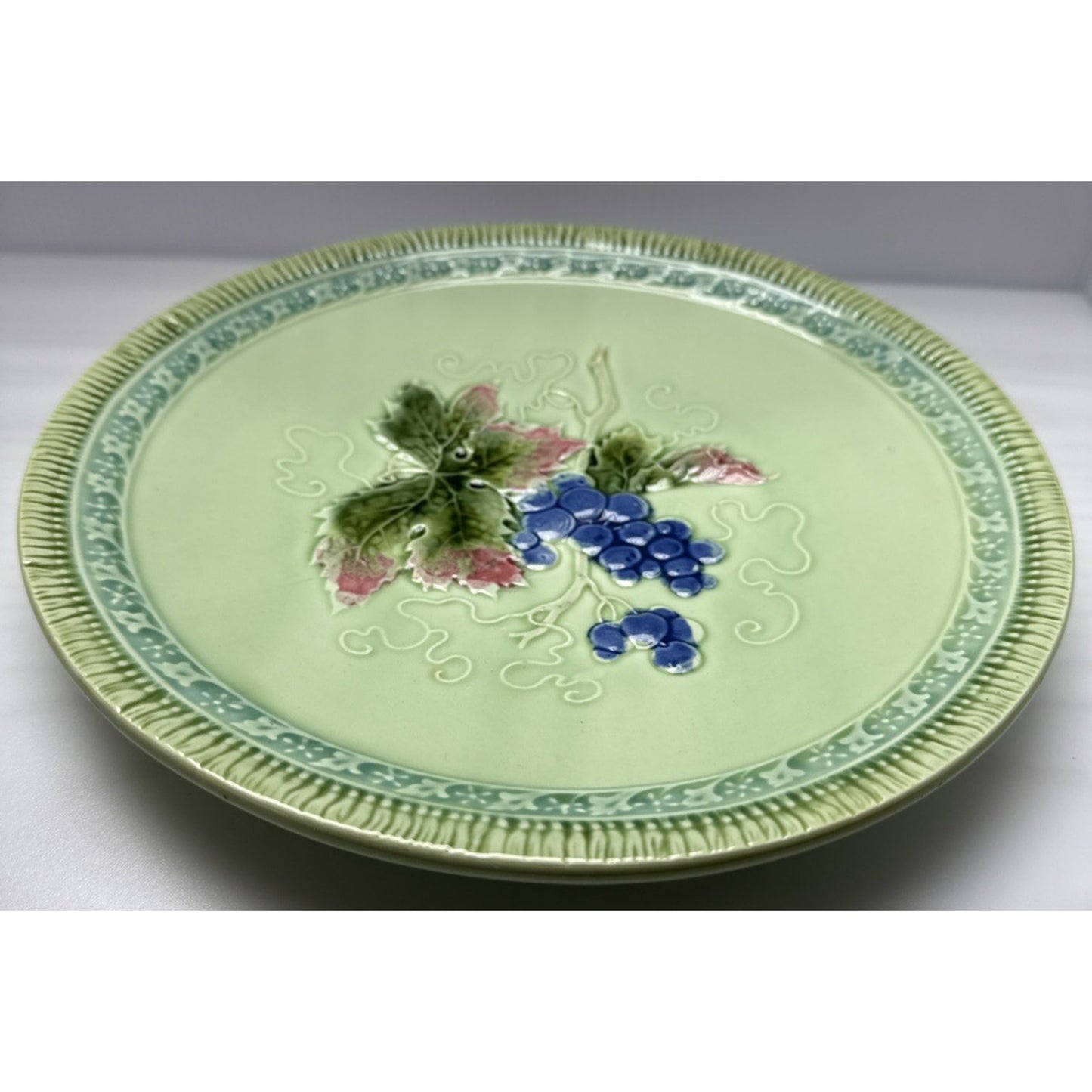 Old Zell Harmersbach Majolica Germany Grapes Leaves Hand Painted Green #114