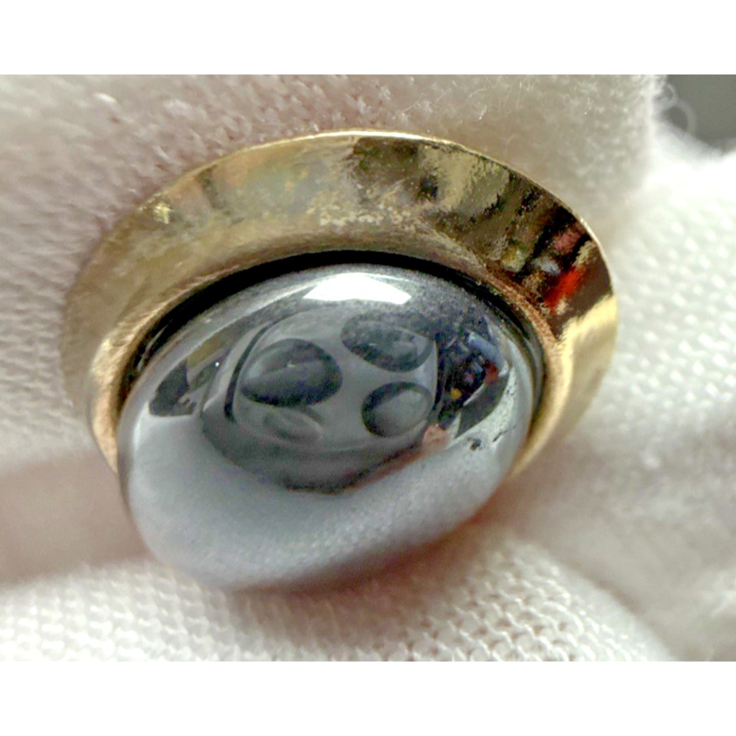 Vintage Gold Tone Metal Hematite Cabochon Earrings Oval Post Stud Large As-Is