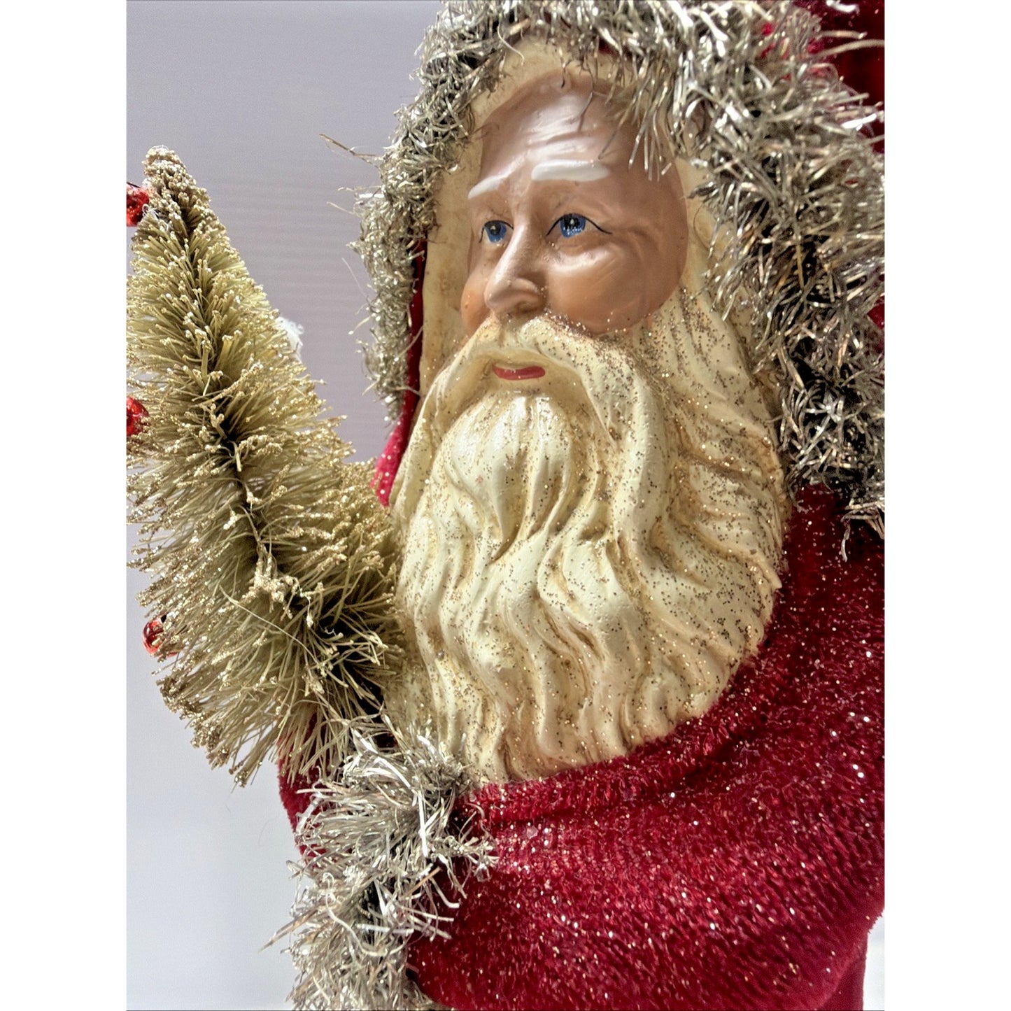 RAZ Imports Christmas Red Velvet Bersnickle Santa Figurine Tree Tinsel As Is