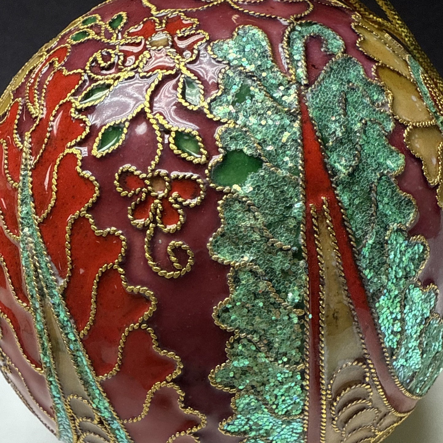 Vtg Cloisonne Ornament Ornate Large Paisley Decorated Enamel Gold Floral As-Is