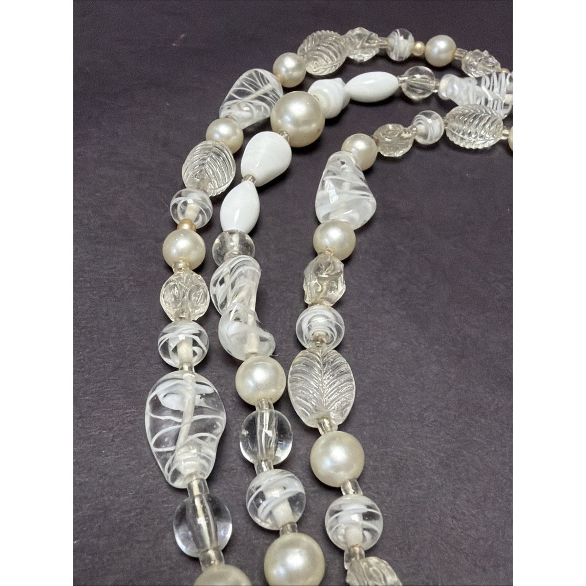Vintage Japan Multi Strand Beaded Necklace Art Glass Faux Pearl Lucite Molded