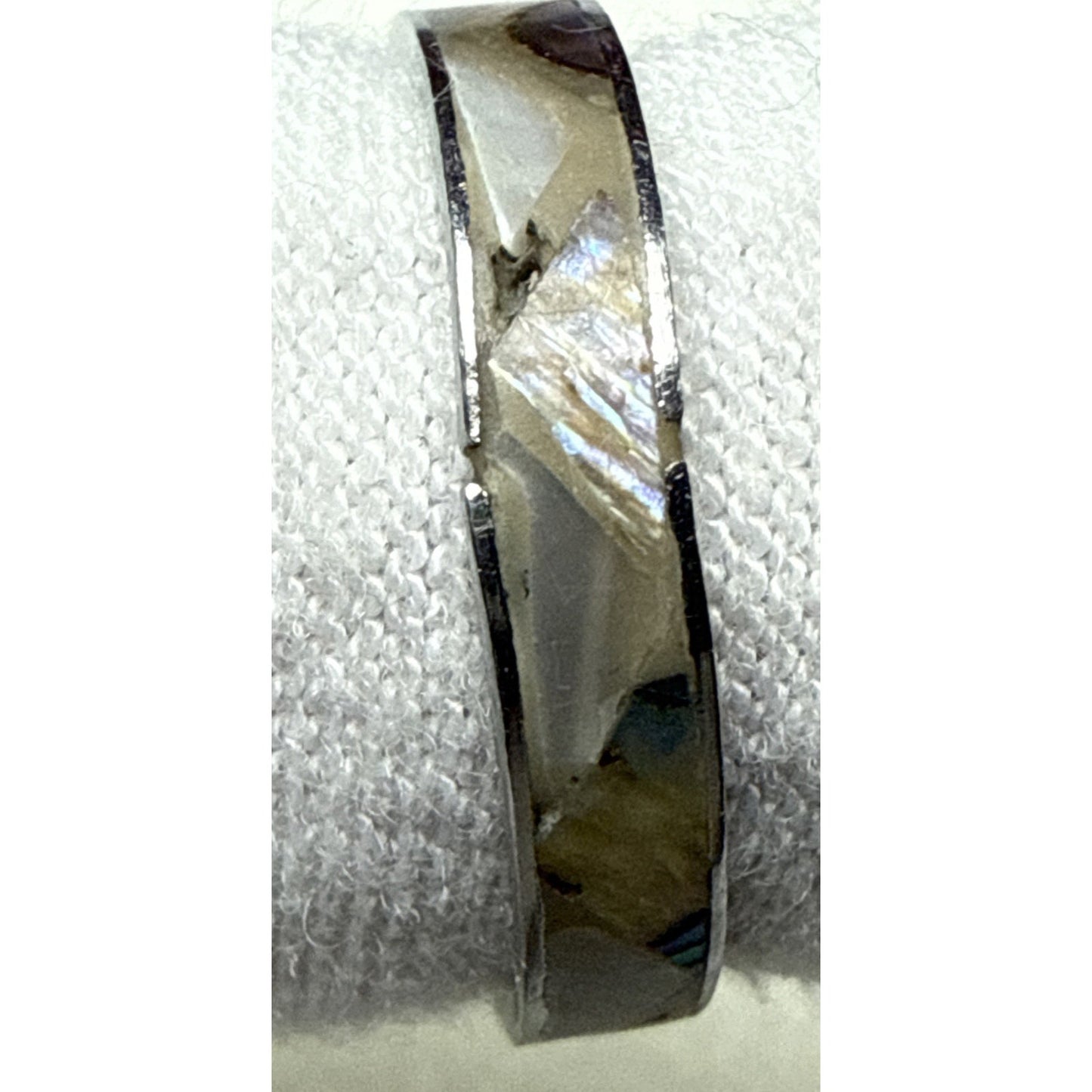 Vtg Southwest Sterling Silver Inlaid Mother of Pearl Ring Zig Zag Sz 5.5 As Is