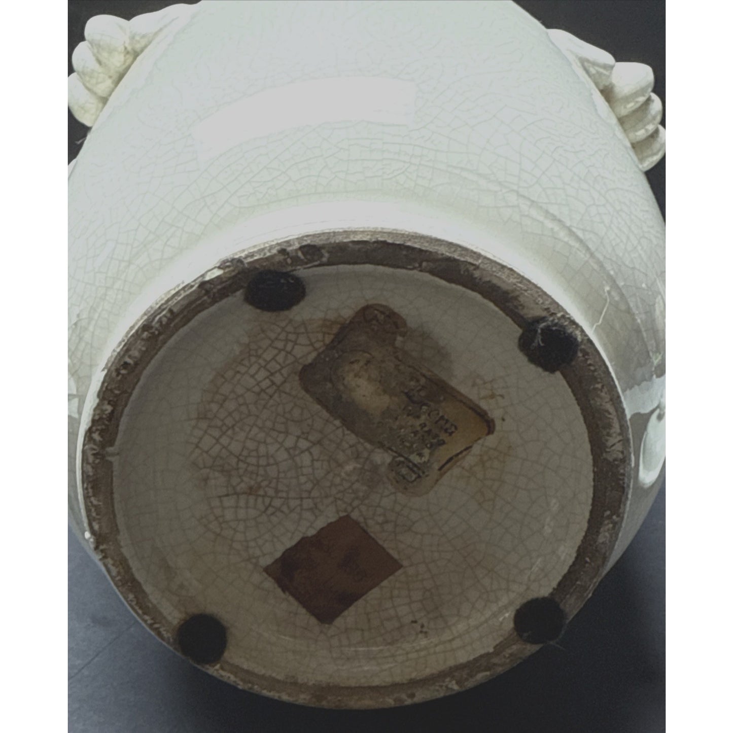 Vintage Leona Lavorato A Mano Italy Crackle Glaze Cream Canister Jar 9.25" As-Is