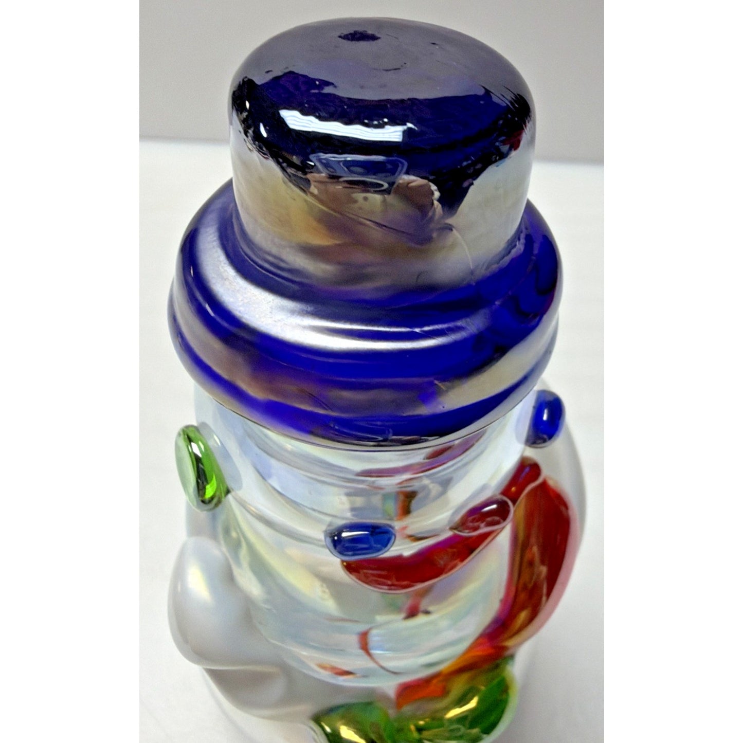 Vintage Art Glass Snowman Iridescent Applied Glass Paperweight Figurine