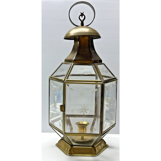 Vintage Yuksel Lambalari Turkish Shepard Brass Candle Lantern Lamp Etched Glass