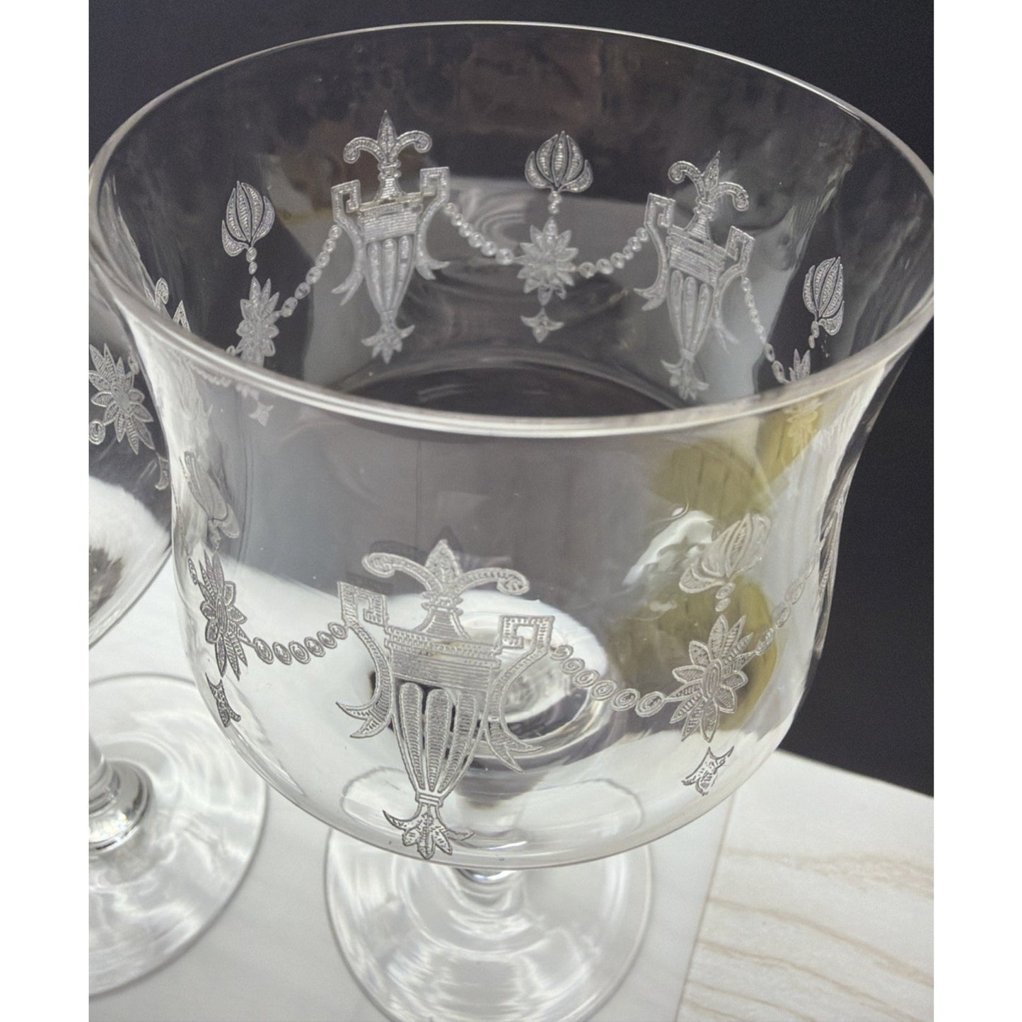 Vintage Lot of 4 Morgantown Glass 7589 Richmond Etched Water Goblet Stemware