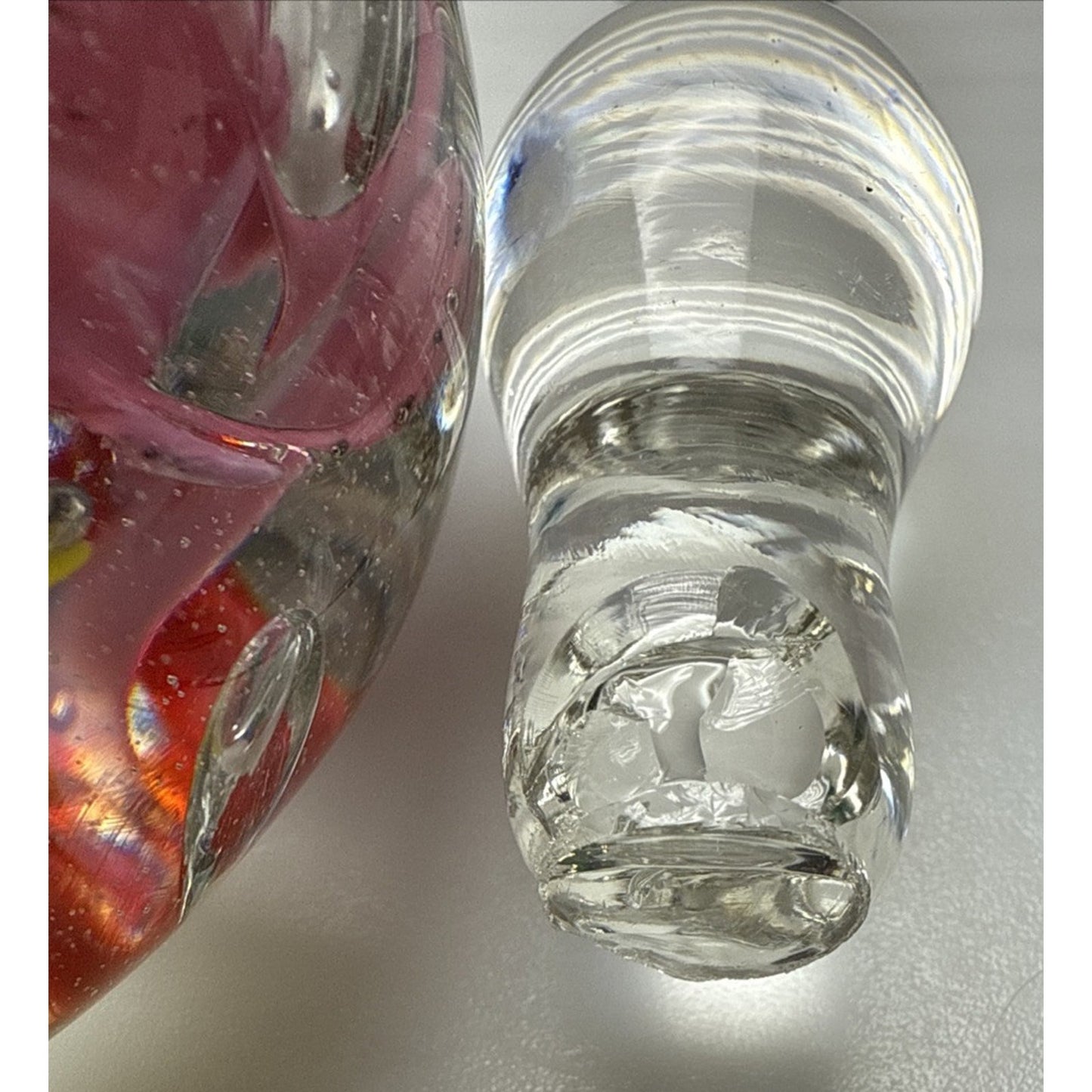 Vtg Marigold Glassware Co Decanter Cruet Blown Glass Flower Paperweight As Is