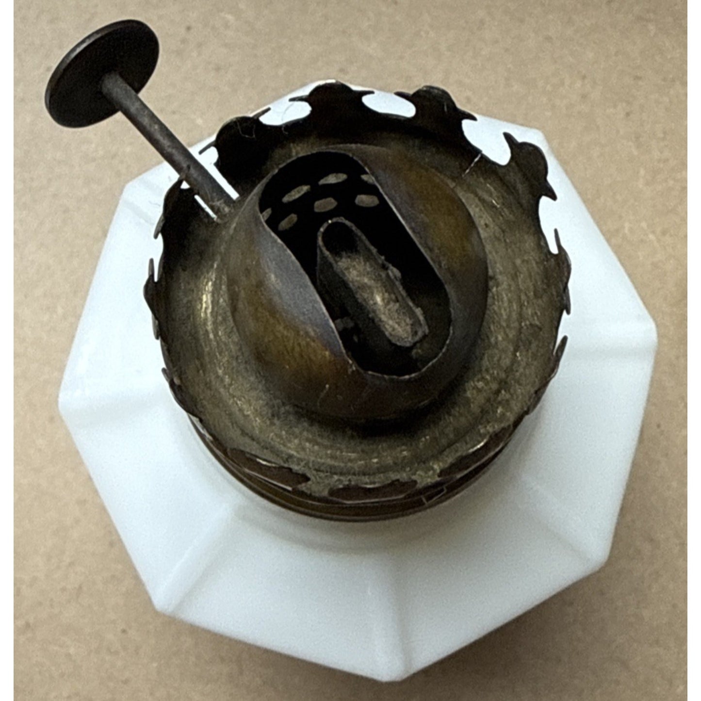 Antique Miniature Oil Lamp Mission Block Milk Glass As-Is