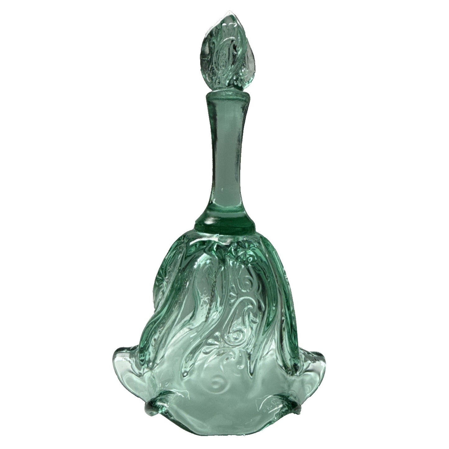 Vintage Fenton Glass Bell Sea Mist Green Pacific Swirl Ruffled Edge As Is