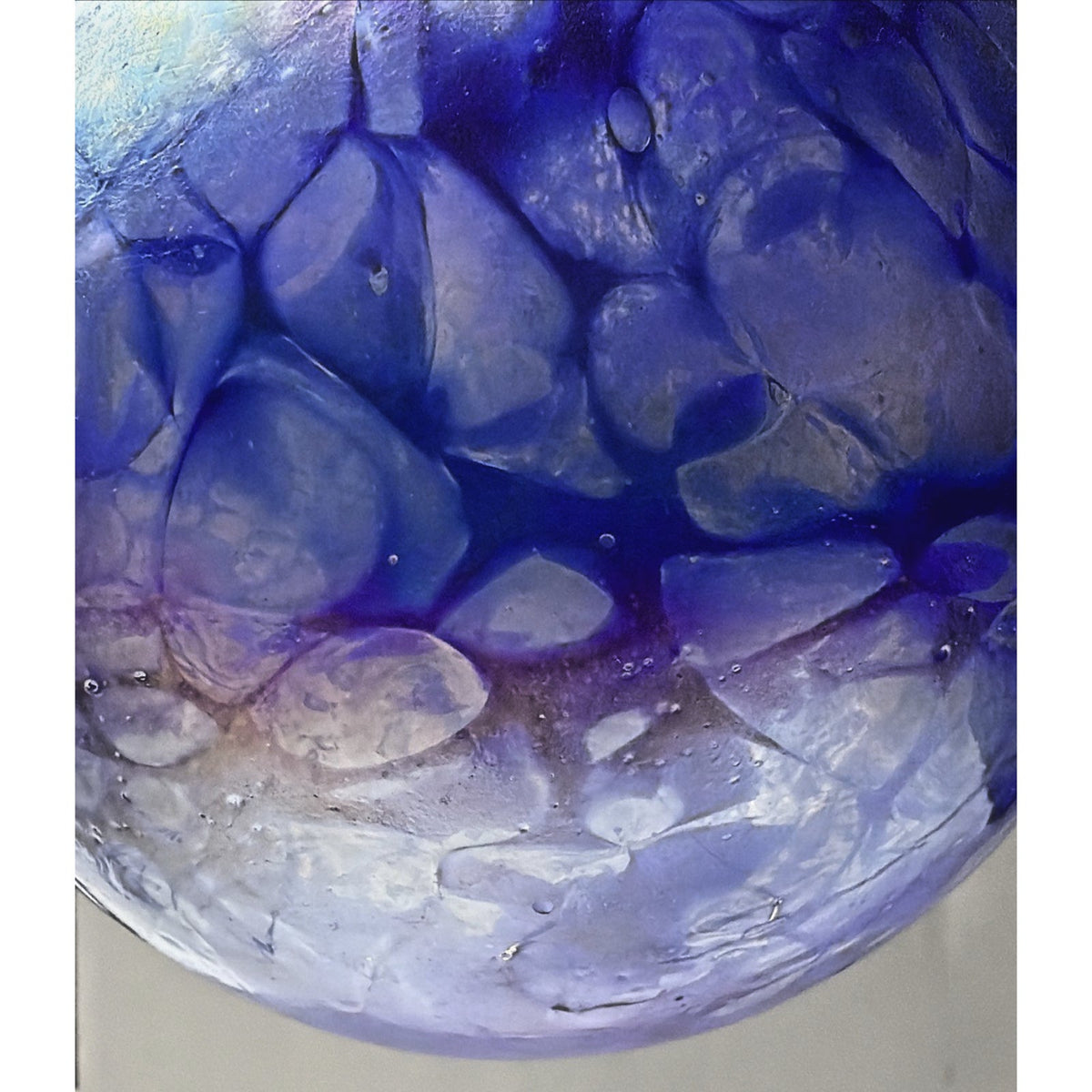 Hand Blown Studio Art Glass Cobalt Blue Iridescent Webbed Ornament Orb Witch Ball