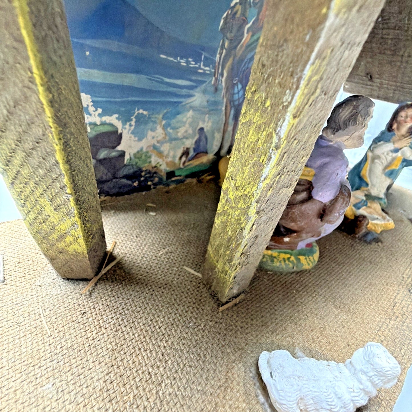 Vintage Stable Nativity Wooden Creche Italy 6 Pc Hand Painted As Is