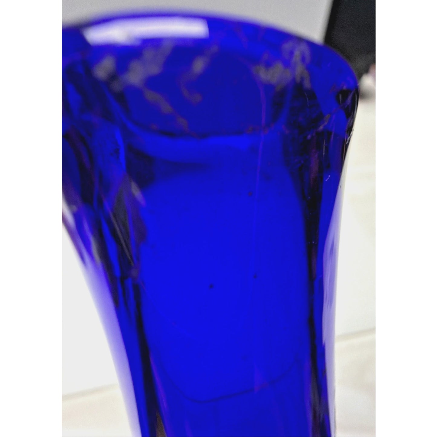 Vintage Cobalt Blue Glass Bent Long Goose Neck Bottle Decanter Vase As Is