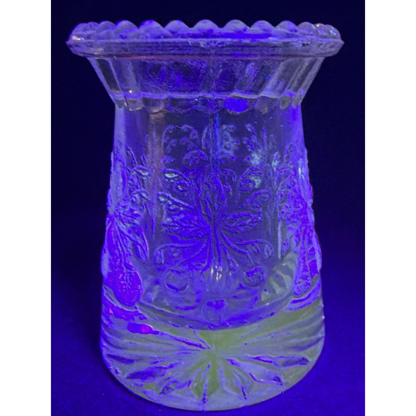 EAPG DC Jenkins Kokomo Glass Three Fruit Toothpick Match Stick Holder Glows