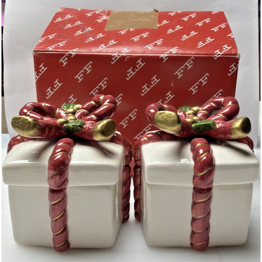 Vtg Set of 2 Fitz & Floyd Old World Santa Lid Box Gift Present Trinket Chrismas