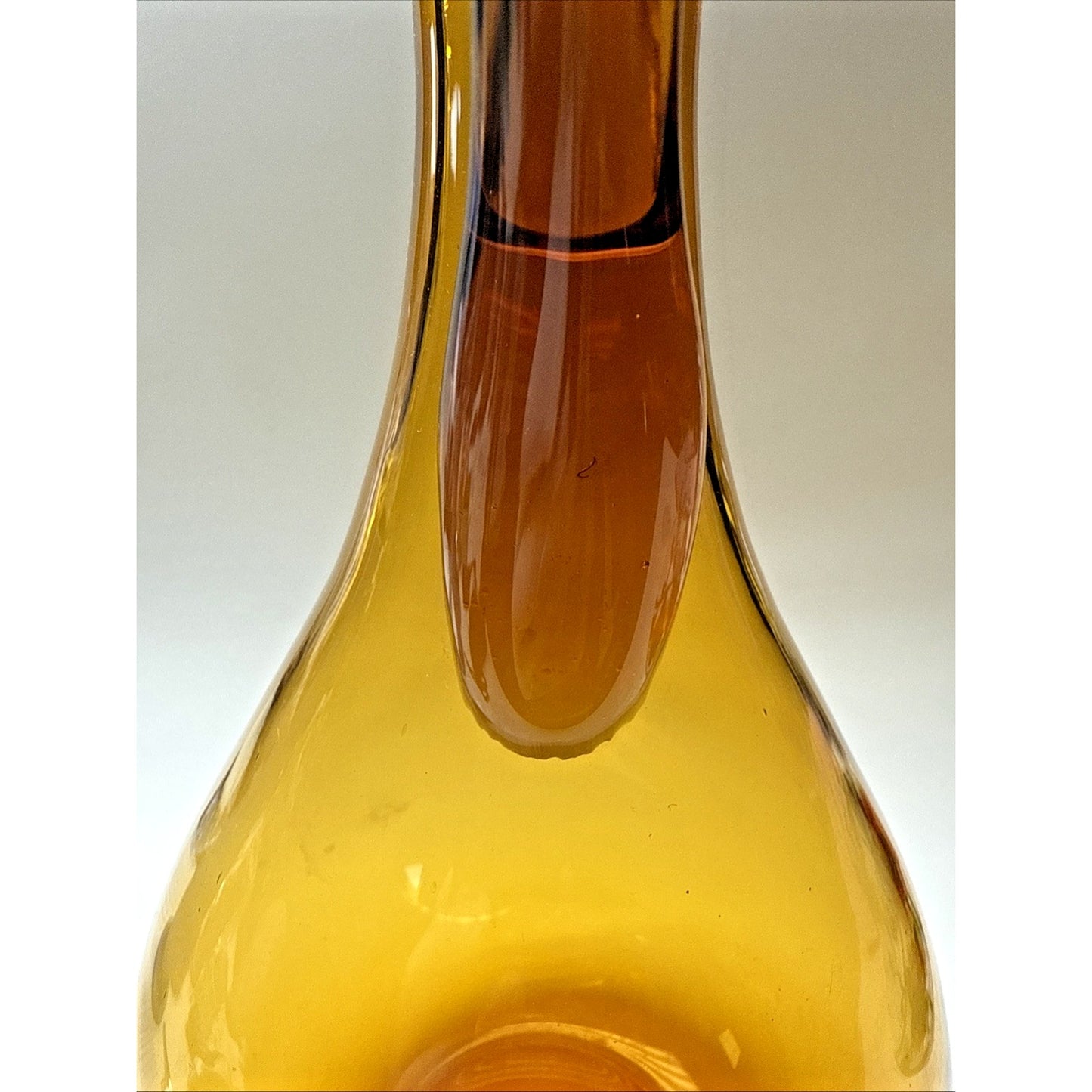 MCM Empoli Glass Honey Amber Decanter Ewer Pitcher Italy Handle 15" Tall As-Is
