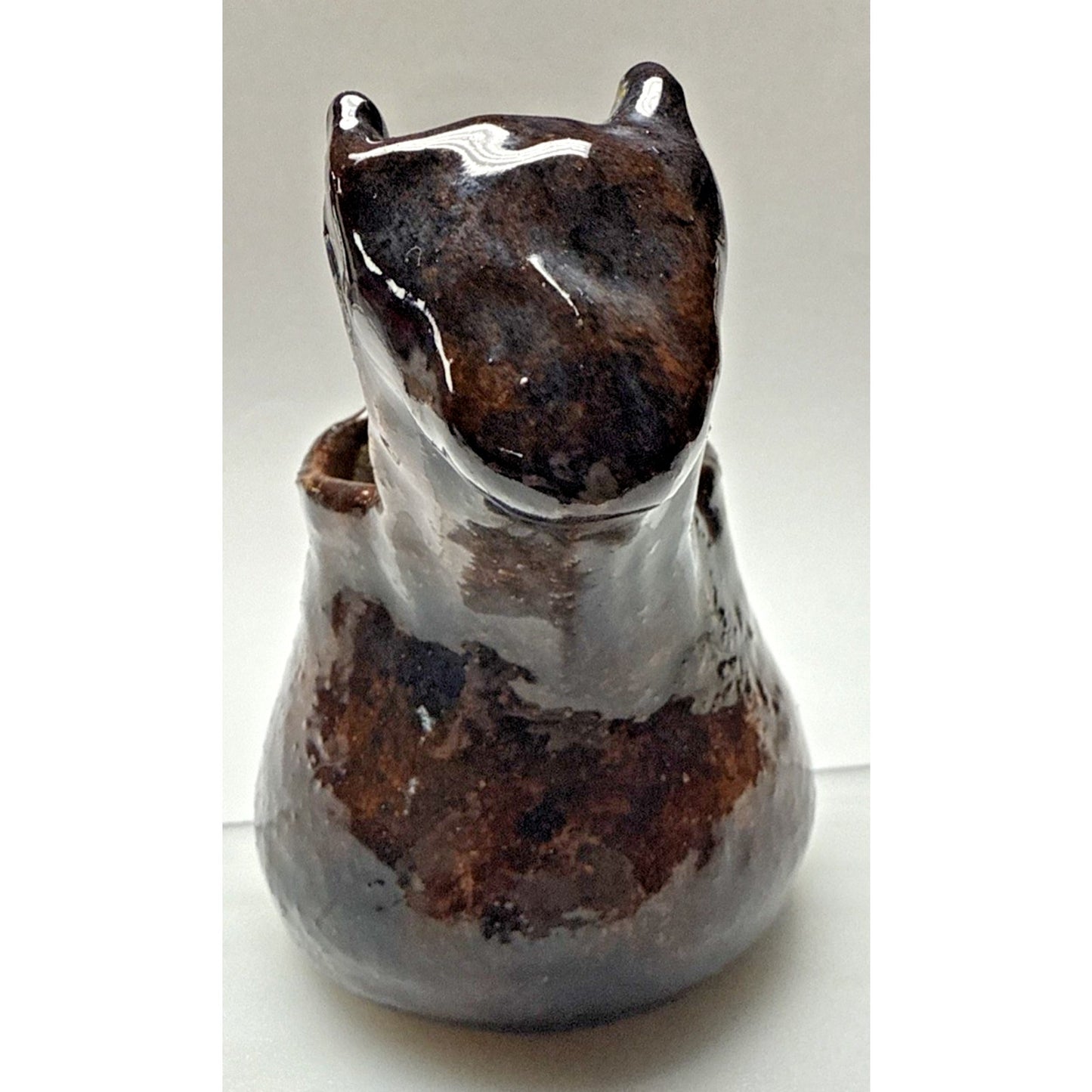 Studio Art Pottery Zoomorphic Clay Glazed Pitcher Mug Handle Signed Mug Spooner