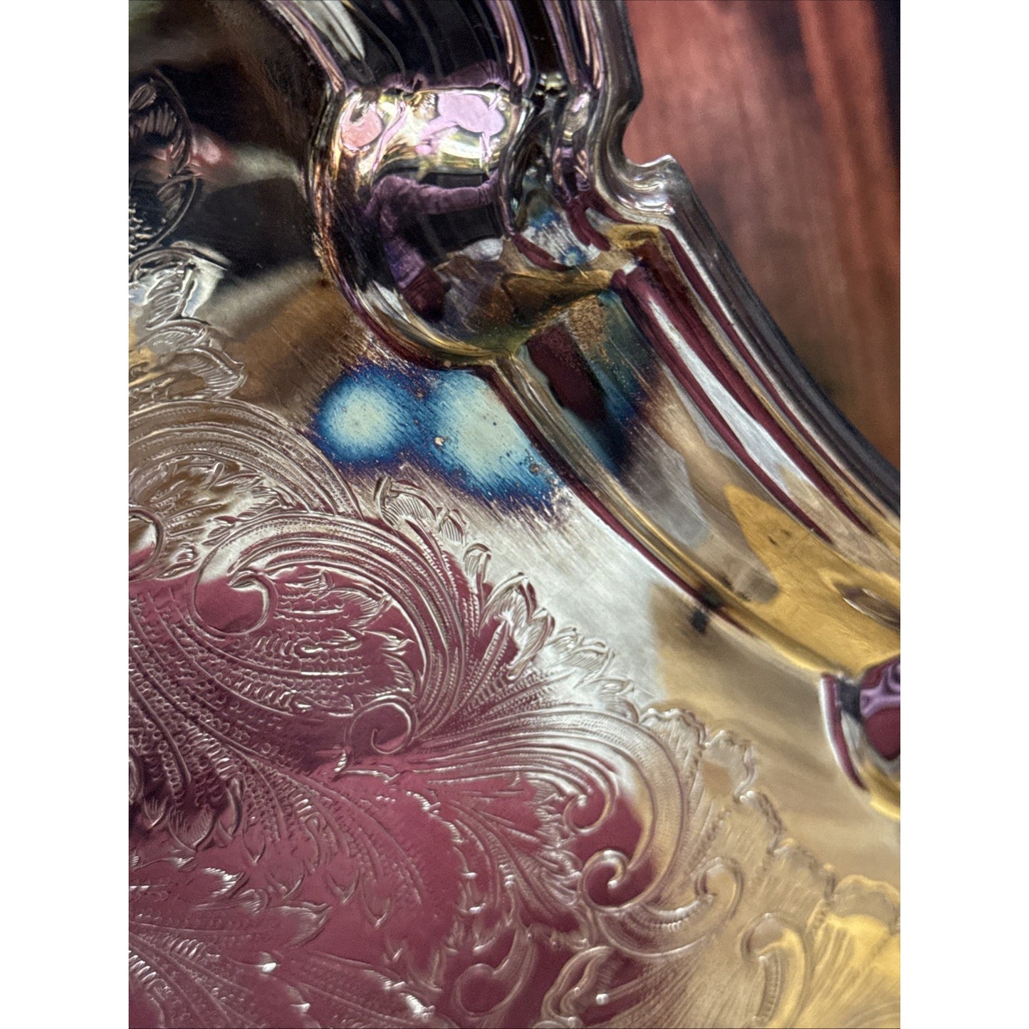 Vtg Silverplate Footed Serving Tray Butler Handles Ornate Engraved Rococo 23.5"