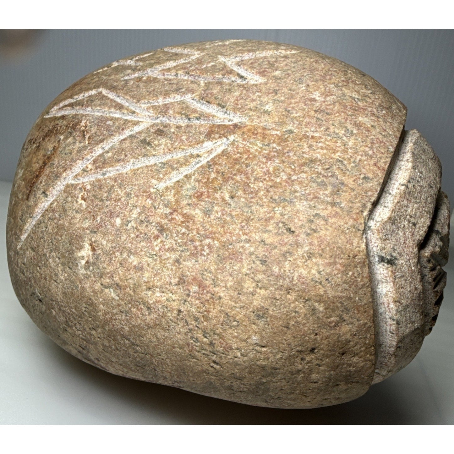 Vintage Native American Carved Stone Rock Indian Head Chief Signed Symbols