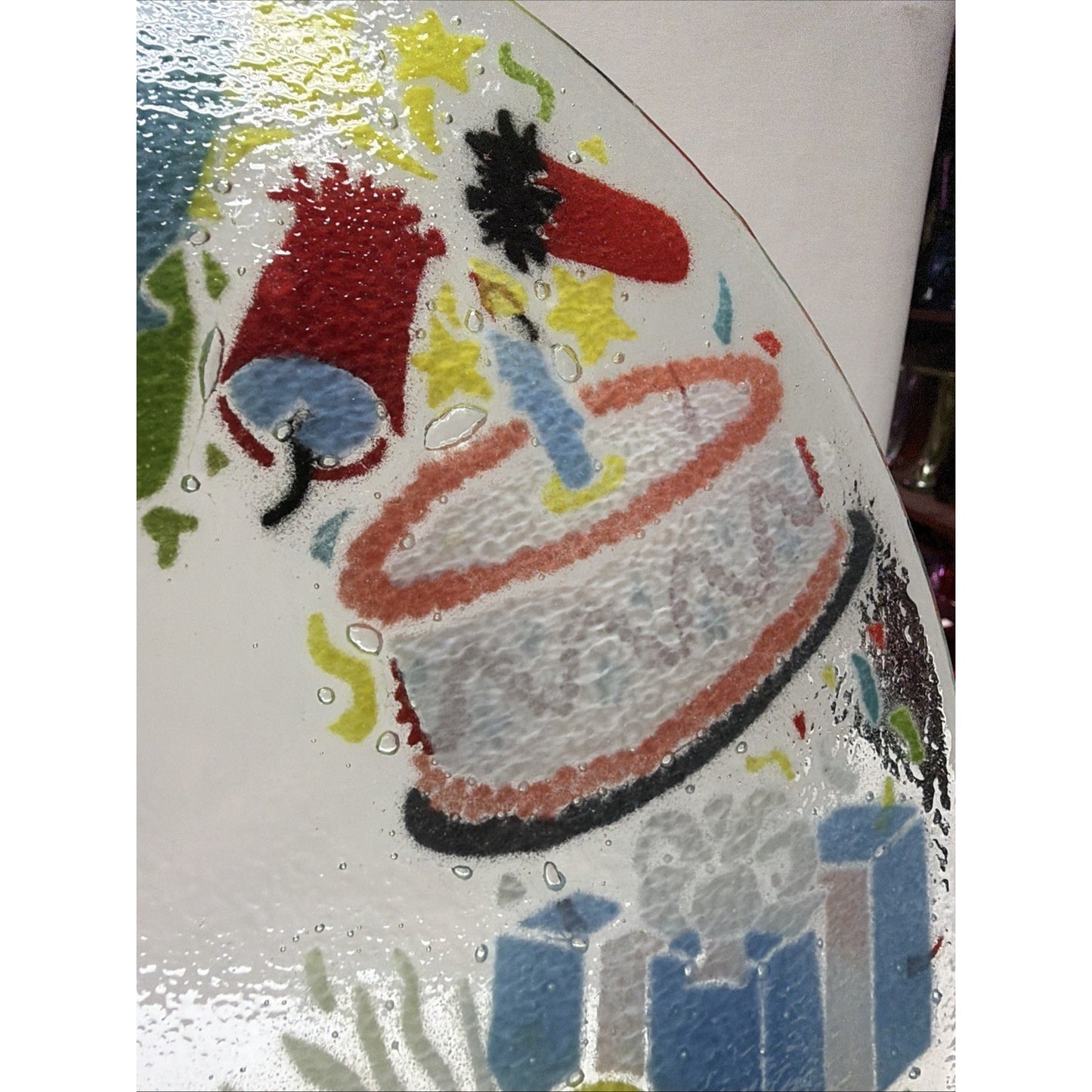 Peggy Karr Fused Art Glass Platter Celebration Comedy Tragedy Masks 14"