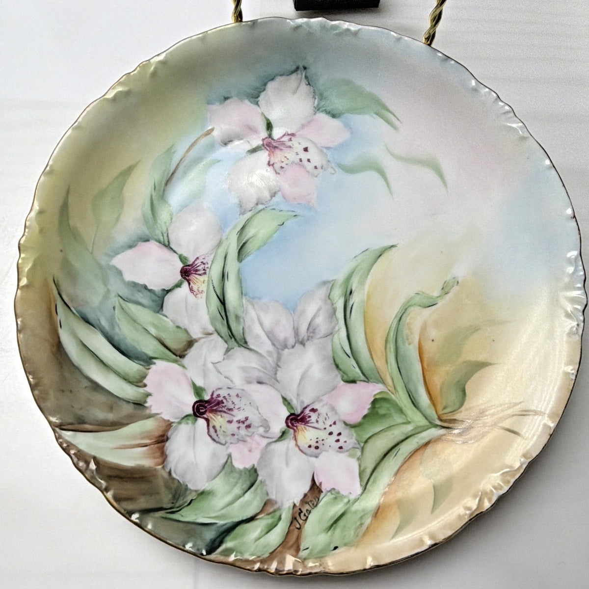 Antique Rosenthal Bavaria Hand Painted Lily Flower Plate Signed Gates Pink Green