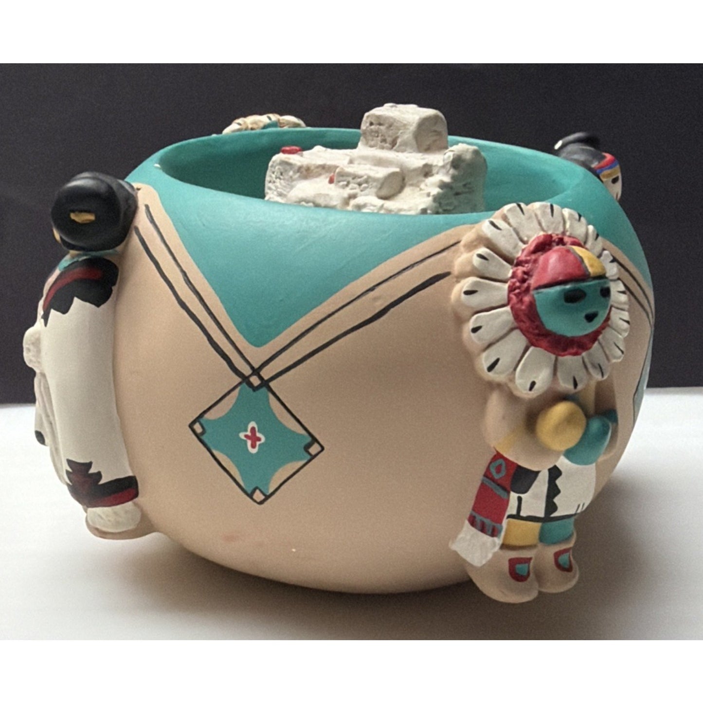 Friendship Bowl Teissedre Pueblo Pottery Ceramic Kachina Dancers House As-Is