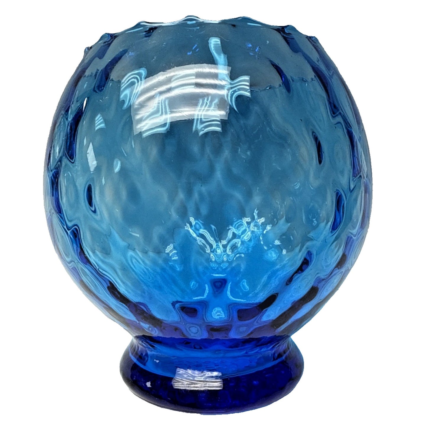 MCM Empoli Blue Diamond Optic Footed Vase Rose Bowl Blown Glass As Is