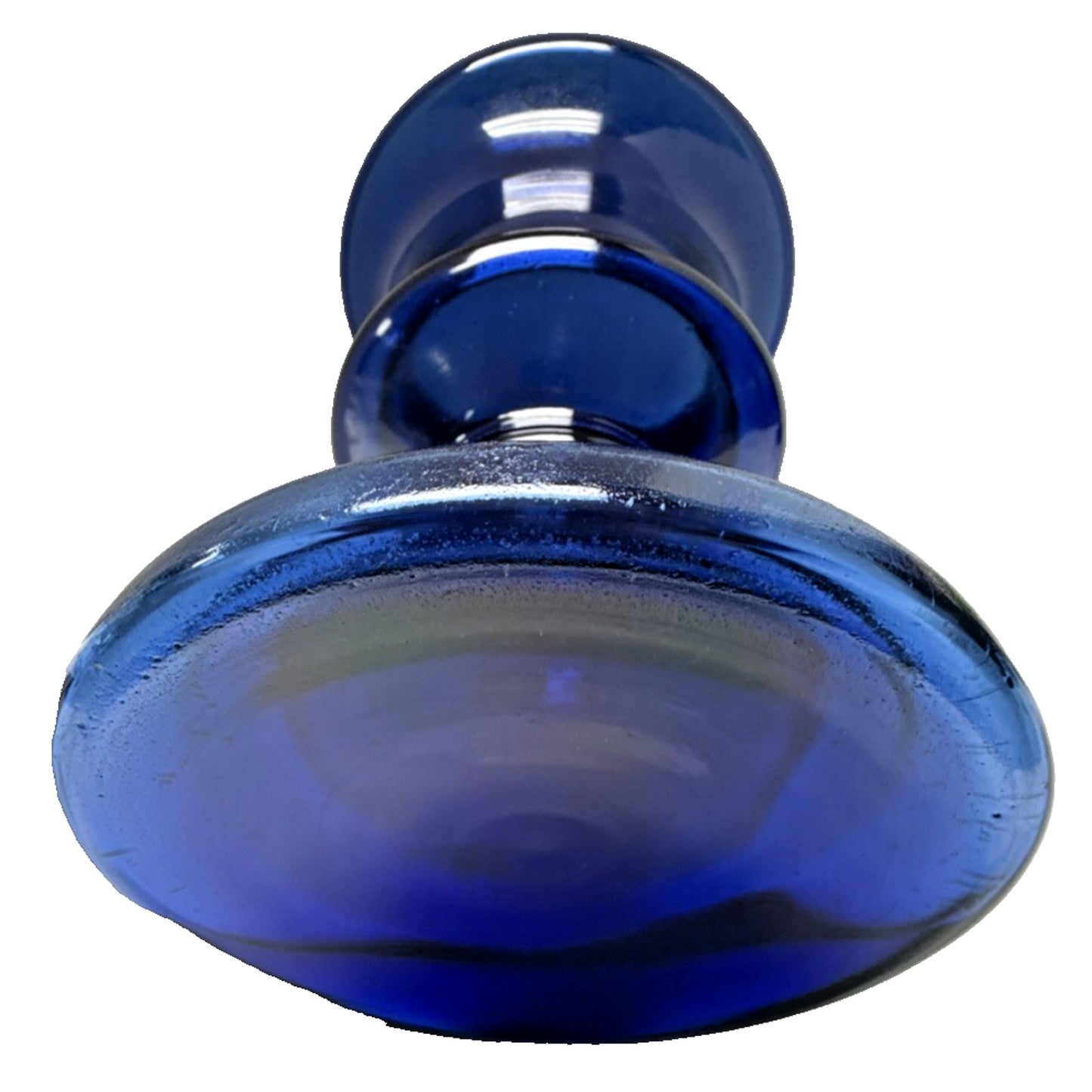 MCM Czech Bohemian Cobalt Blue Blown Glass Vase Urn Trophy Style Footed As Is