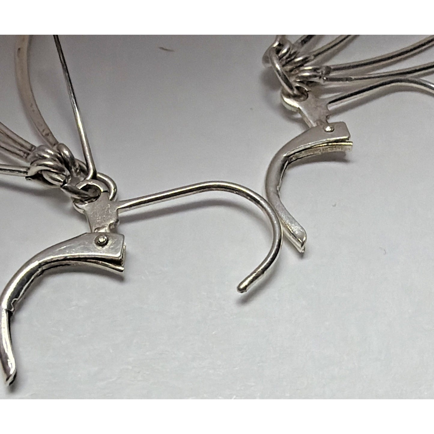 Vintage Sterling Silver Fan Fringe Feather Dangle Hinged Hook Earrings