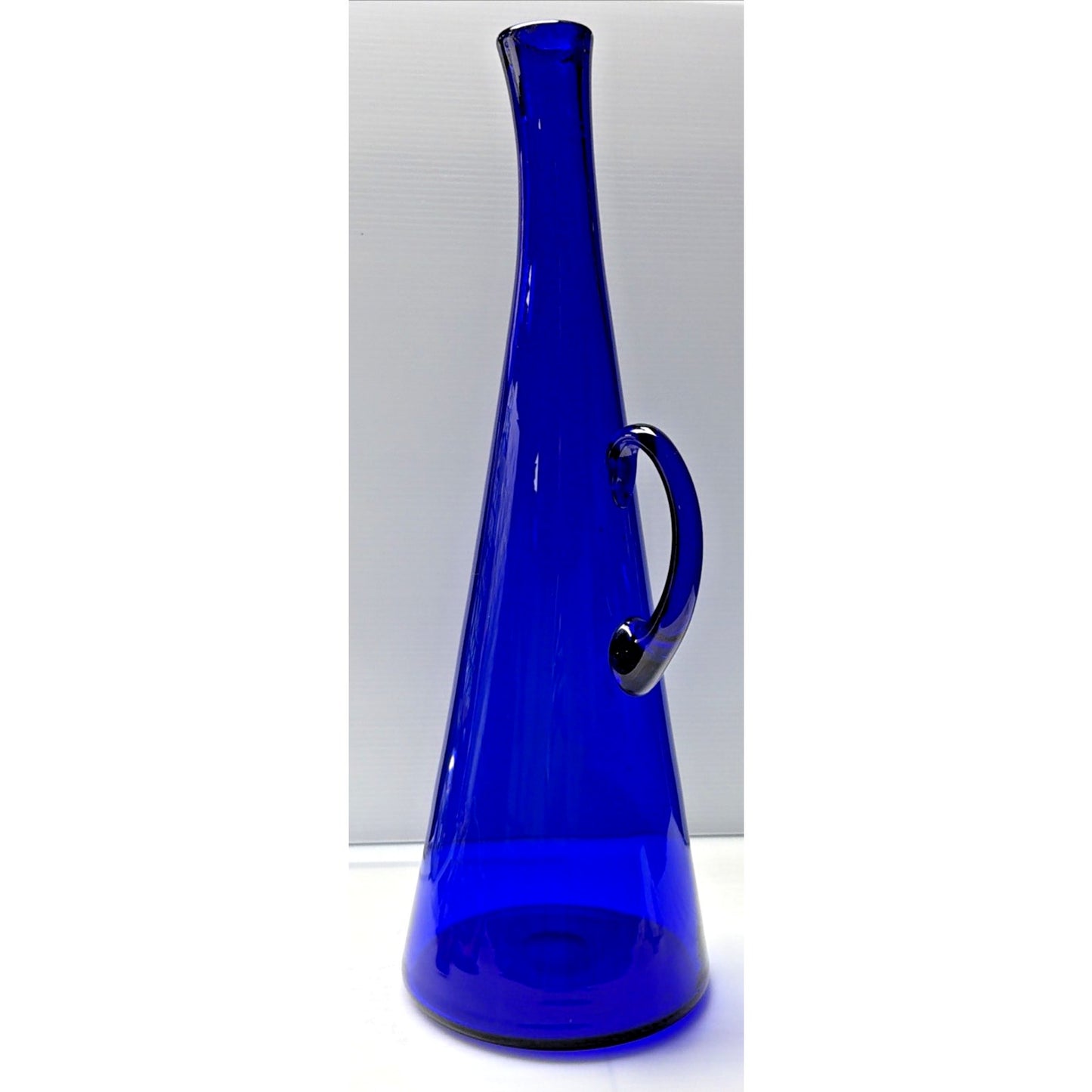Vintage Cobalt Blue Glass Bent Long Goose Neck Bottle Decanter Vase As Is