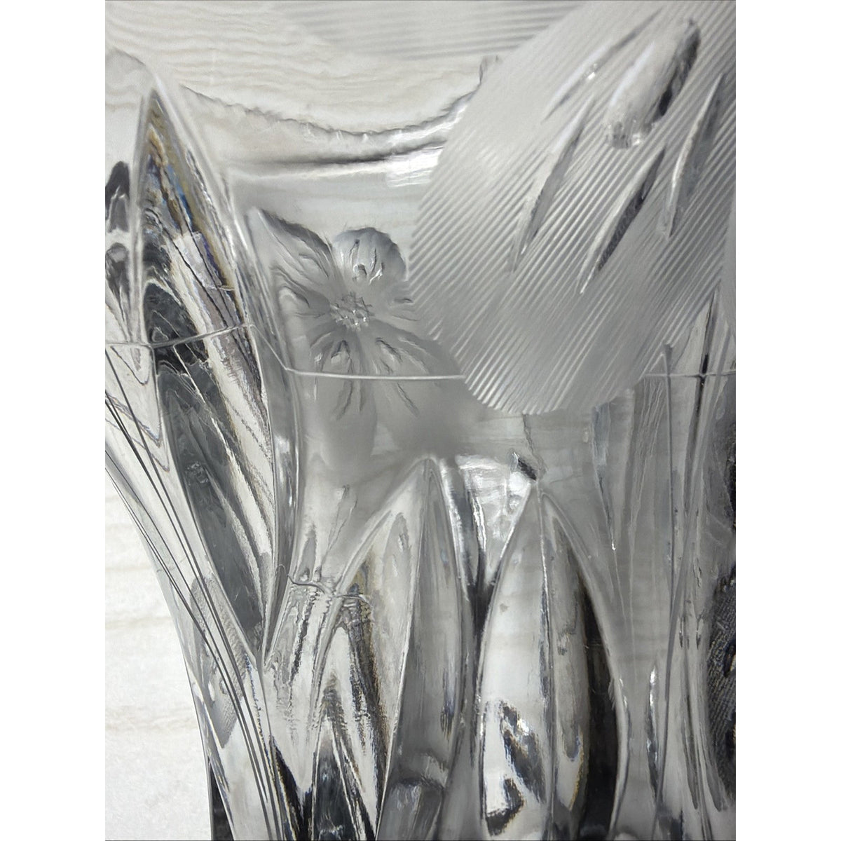 ABP Pairpoint Glass Cut Crystal Murillo Butterfly Daisy Vase Corset Trumpet Flar