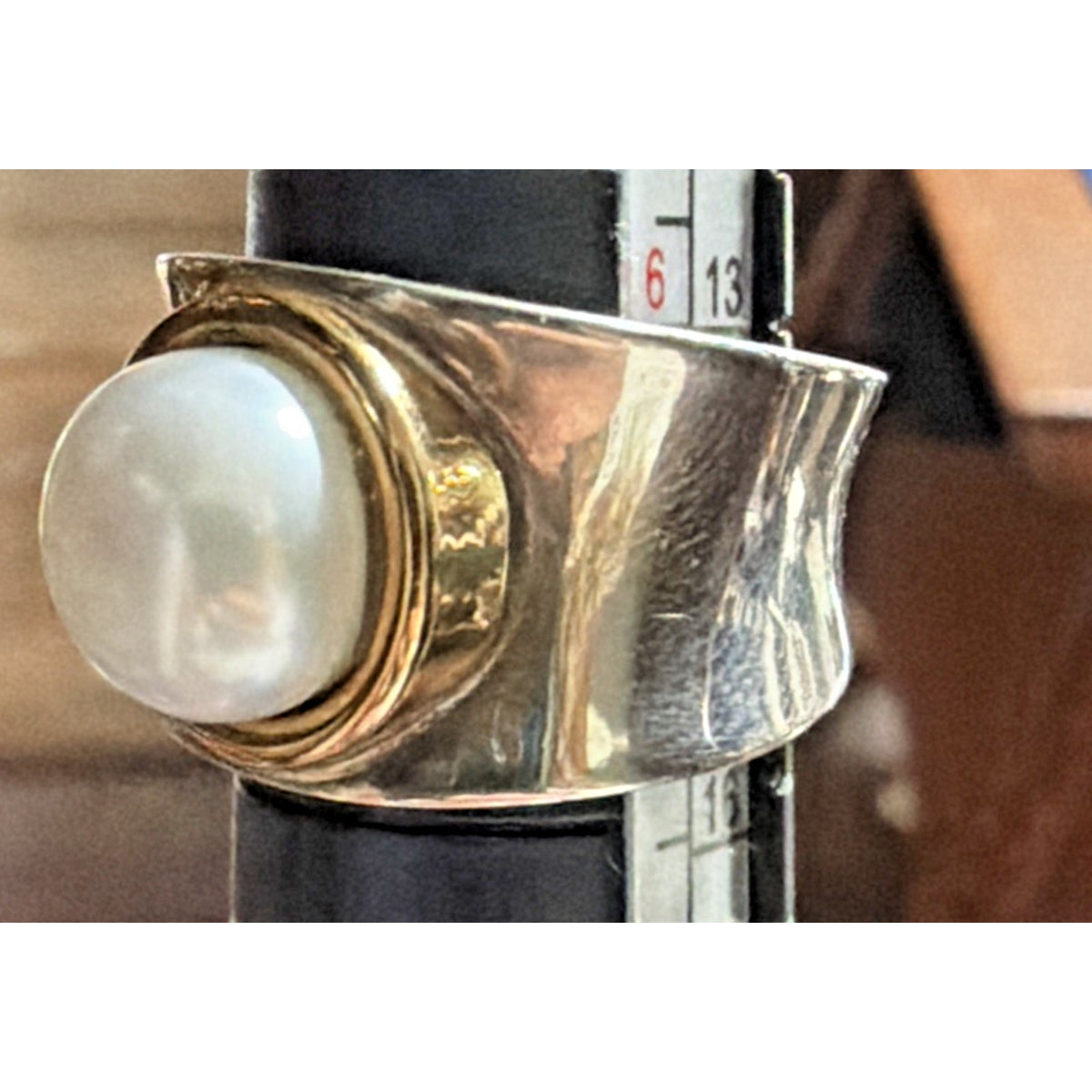 Italy Sterling Silver 18kt Gold Ring 9.5-10mm Pearl Wide Band Sz 7 Read