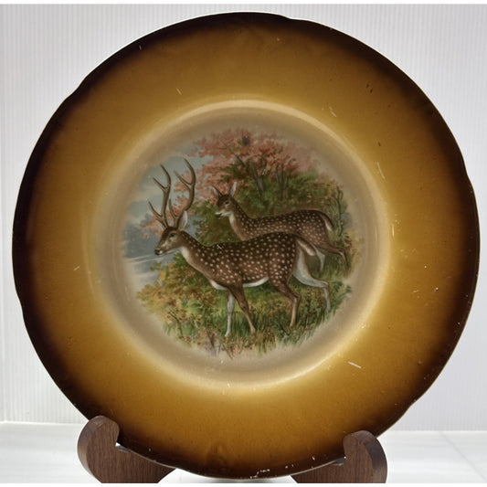 Old Latona Taylor Smith Taylor Hand Painted Plate Deer Rack Landscape Signed