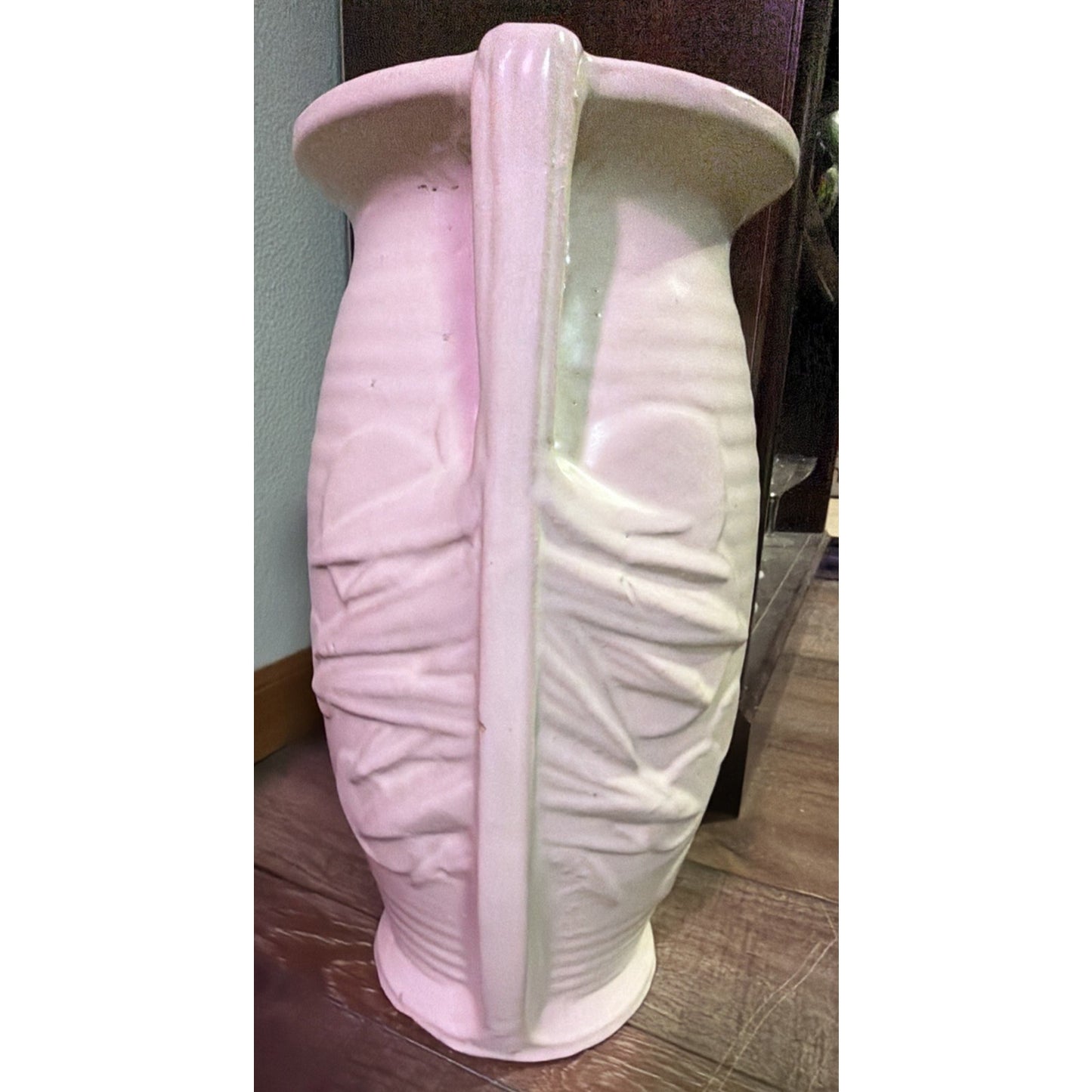 Art Deco McCoy Pottery White Matte Sand Dollar Vase Handles 14" As Is