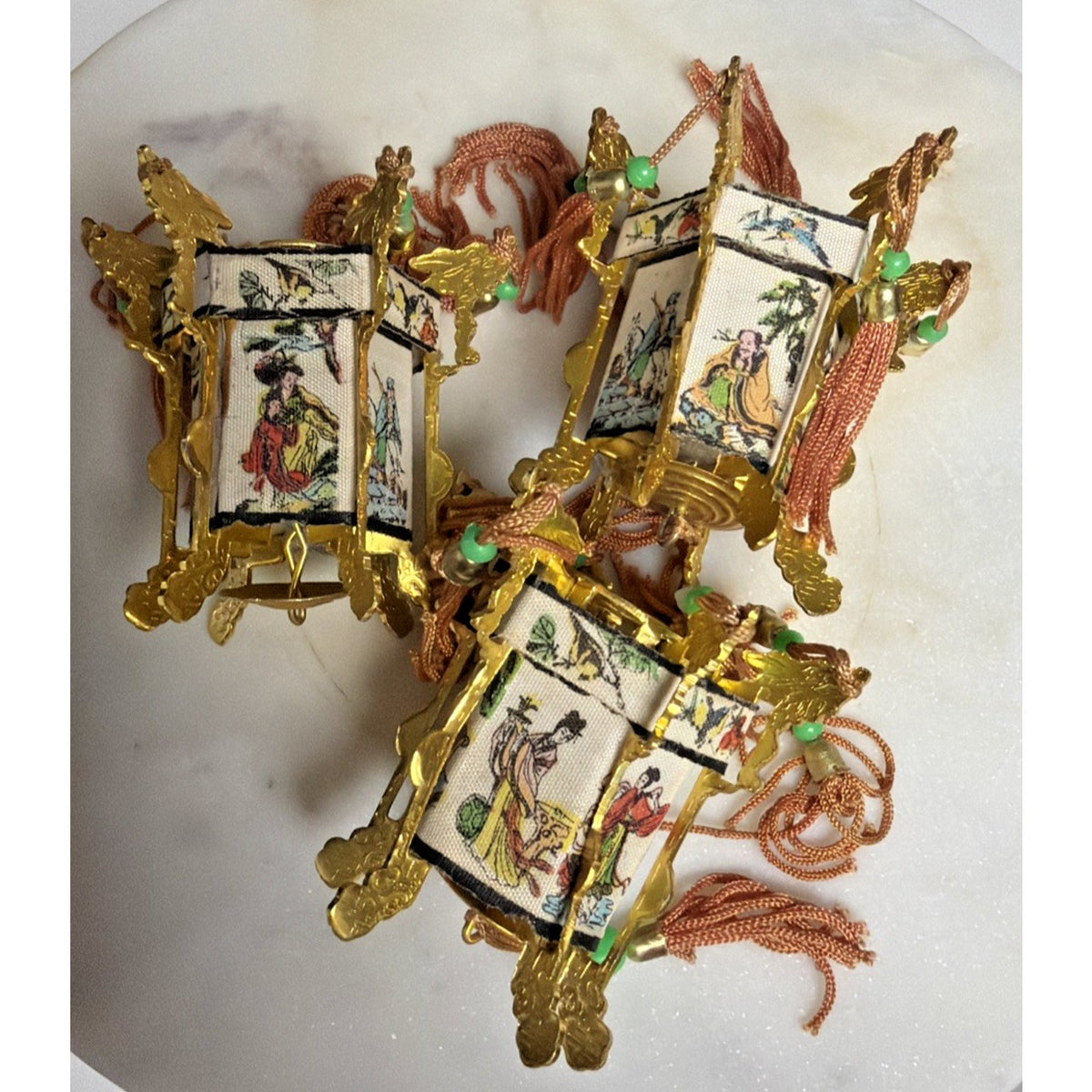 Vintage Lot of 3 Miniature Chinese Palace Lantern New Year Christmas Ornament