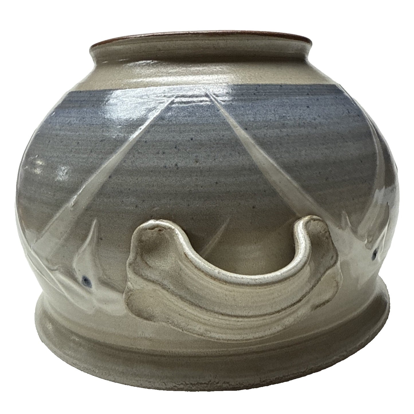 Noble Studio Art Pottery Casserole Lidded Trillium Blue White Handles