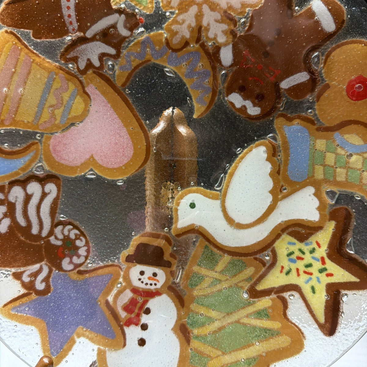 Vintage Peggy Karr Christmas Holiday Cookies Platter Plate Fused Glass