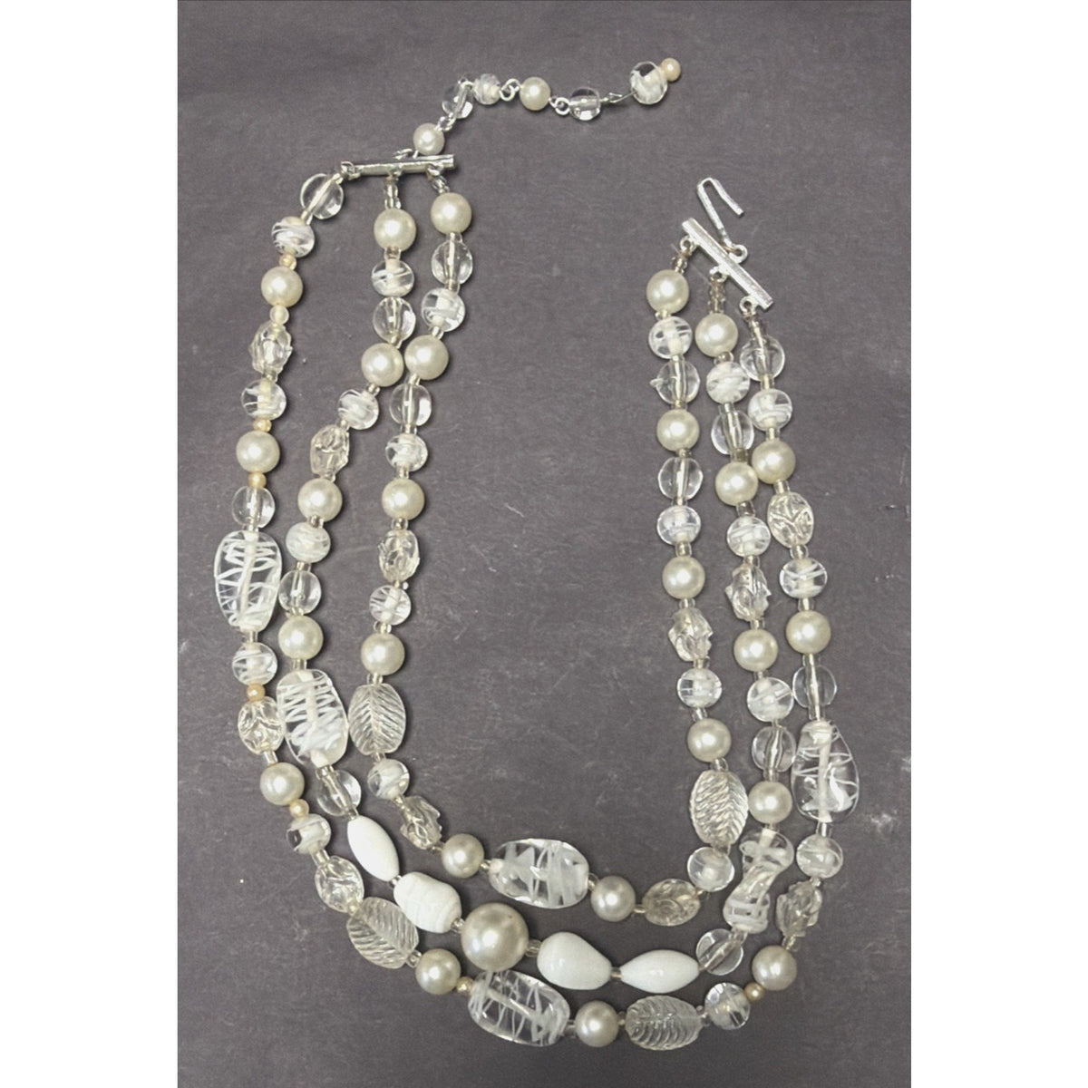 Vintage Japan Multi Strand Beaded Necklace Art Glass Faux Pearl Lucite Molded