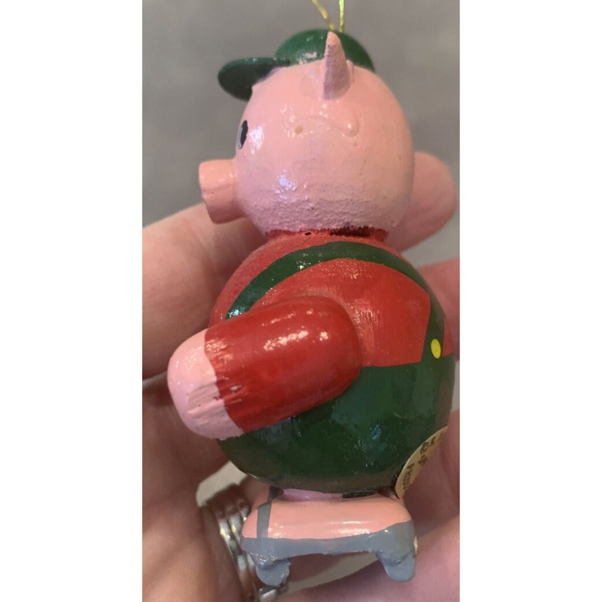 Vintage R Dakin Co Wood Skating Pig Ornament Painted Sticker